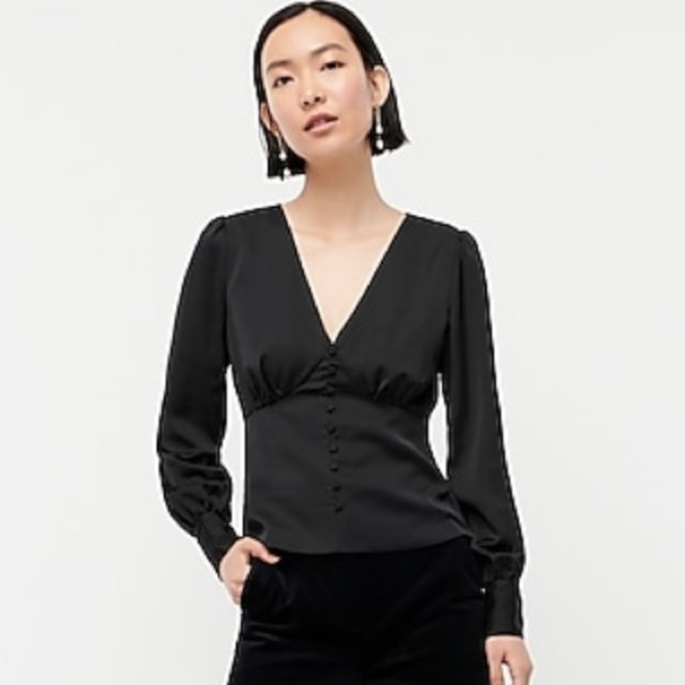 NWT J. crew satin V-neck button-front top
